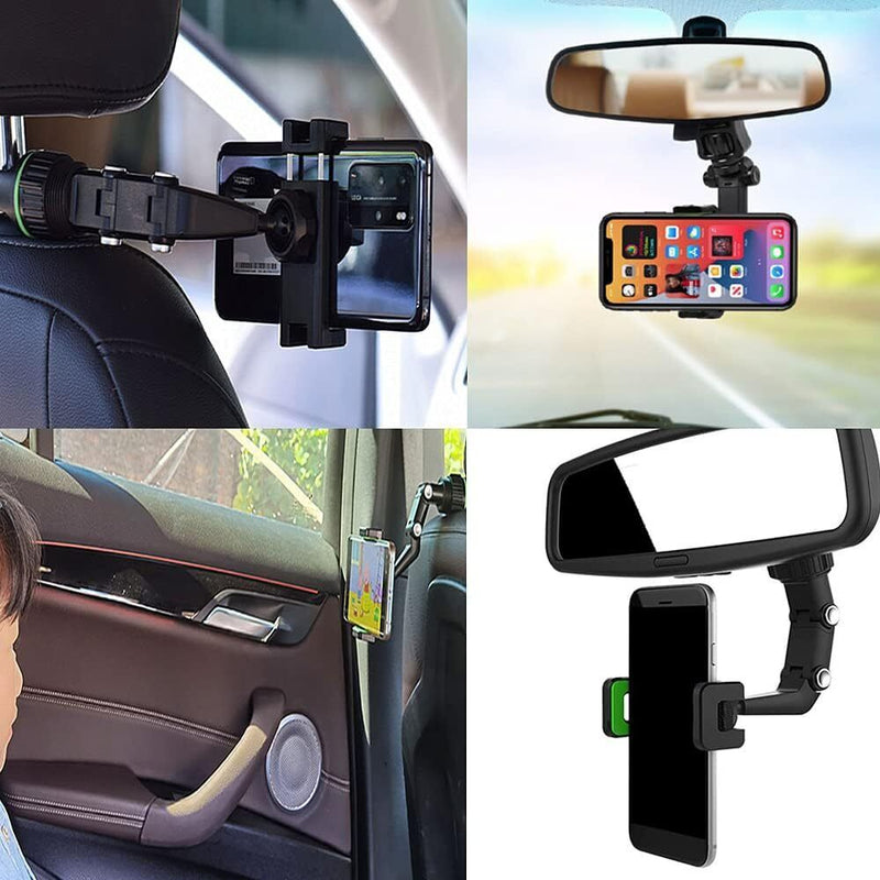 360° Car Phone Holder Rotatable and Retractable Rearview Mirror Universal Mount