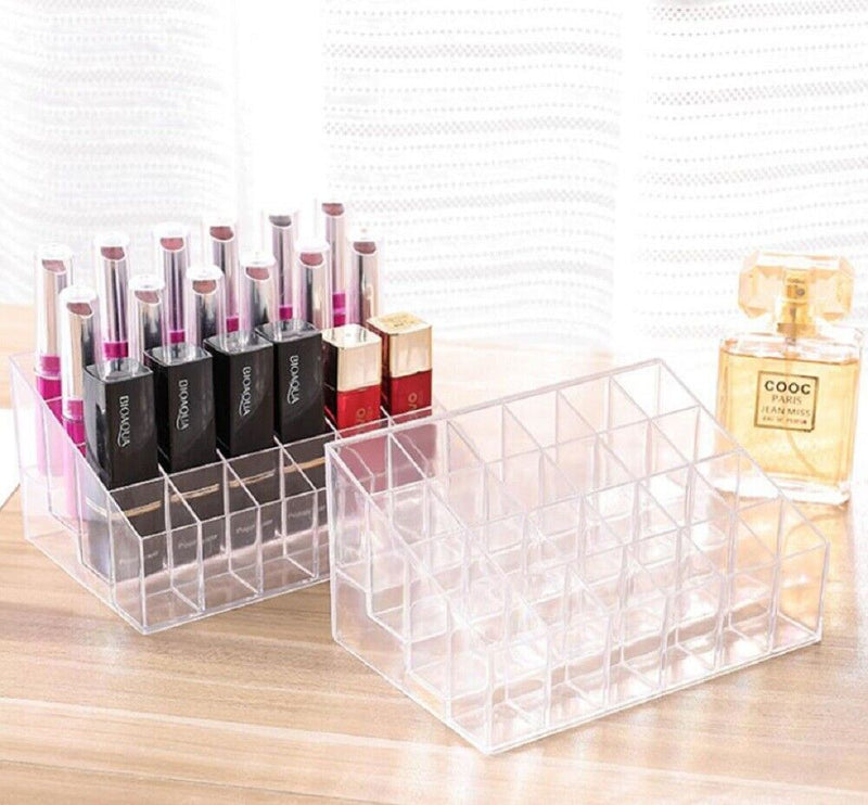 24 Slot Clear Acrylic Lipstick Holder - Cosmetic Organizer Makeup Storage Case