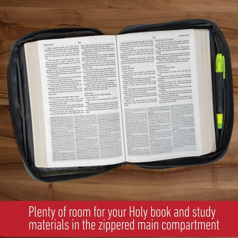 Bible Cover Black Leather Large Holy Good Book Case Cross Zipper Pockets Holder