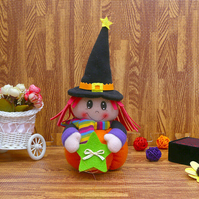 3PCS Cute Witch Doll Toys Pumpkin Table Halloween Decoration Plush Stuffed Doll