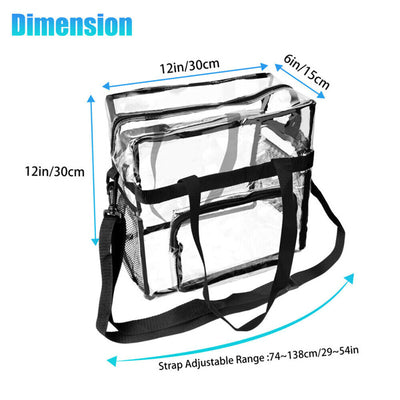 Clear PVC Tote Pack Bag Handbag Zip Purse Stadium Transparent Security Approved