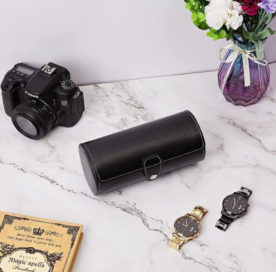Vegan Leather Watch Case 3-Slot, Watch Roll Travel Storage Organizer