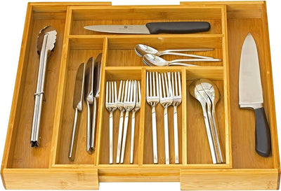 Expandable Cutlery Flatware Drawer Utensil Tray Kitchen Organizer Storage Bamboo