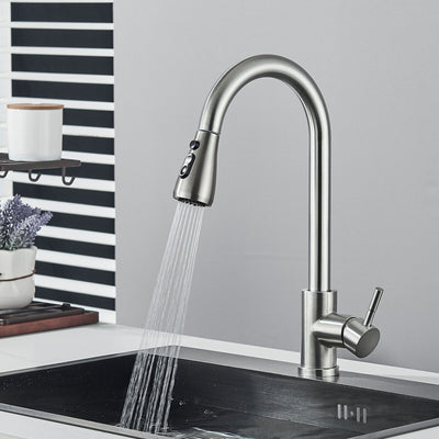 Brushed Nickel Kitchen Faucet Sink Mixer Faucet Pull down Sprayer Single Handle