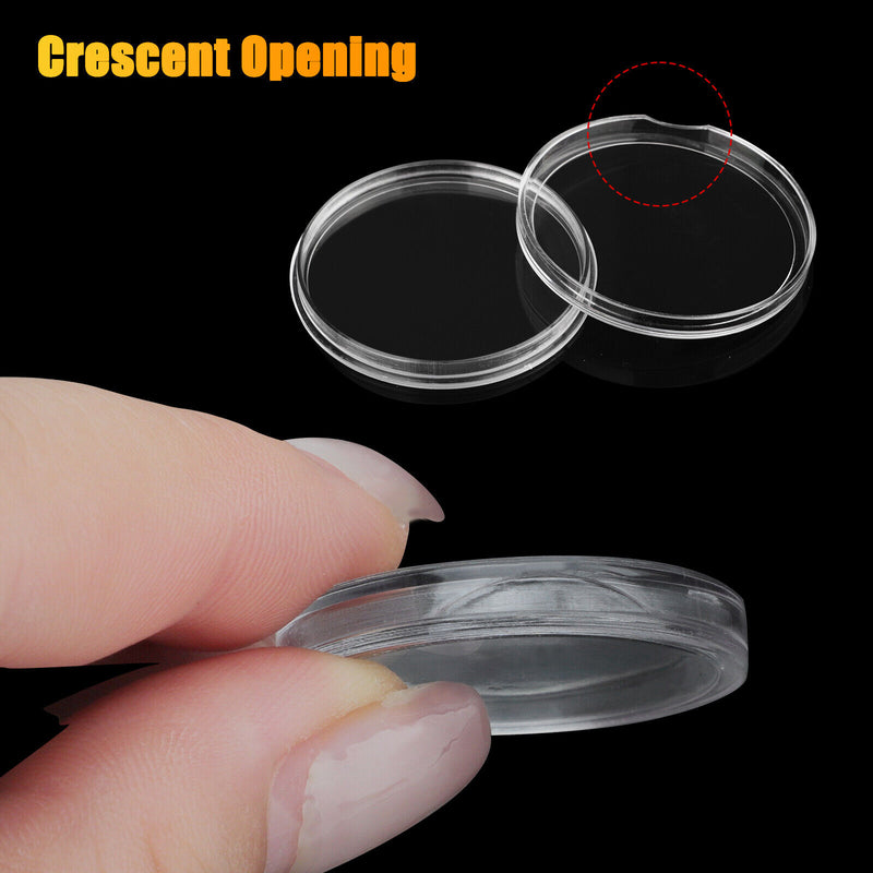 100 Pcs 25Mm Coin Storage Box Clear round Capsules Holder for US Quarter Dollar