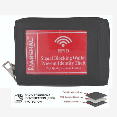 Marshal RFID Genuine Leather Credit Card Holder Accordion Wallet, Black