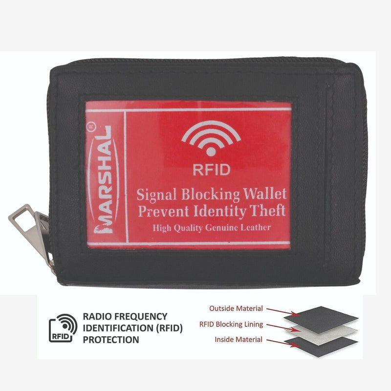 Marshal RFID Genuine Leather Credit Card Holder Accordion Wallet, Black