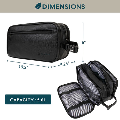 Mens Toiletry Bag with Zipper PU Leather Case Organizer Portable Travel Dopp Kit