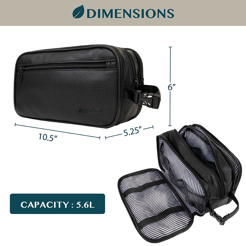 Mens Toiletry Bag with Zipper PU Leather Case Organizer Portable Travel Dopp Kit