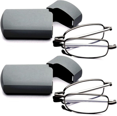 Metal Compact Folding Anti-Blue Light Reading Glasses with Carrying Case
