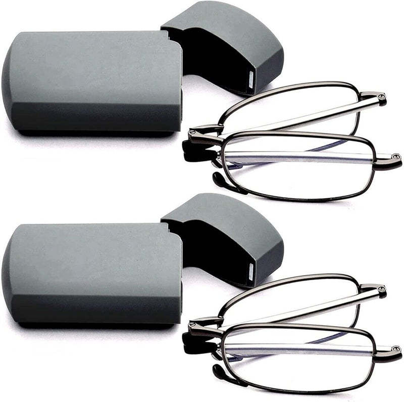 Metal Compact Folding Anti-Blue Light Reading Glasses with Carrying Case