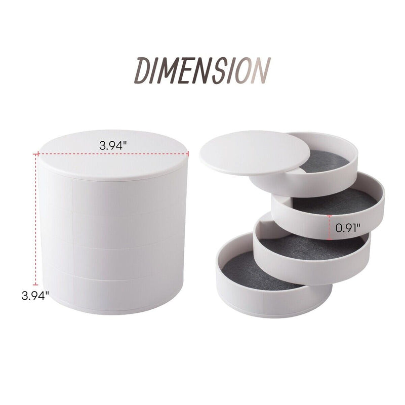 Jewelry Organizer 4 Layer Rotatable Small Storage Box Earring Holder Tray, White