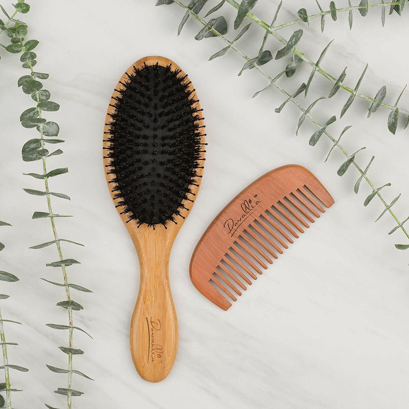 Premium Boar Bristle Hair Brush Set with Comb for Medium & Thick Hair - Unisex