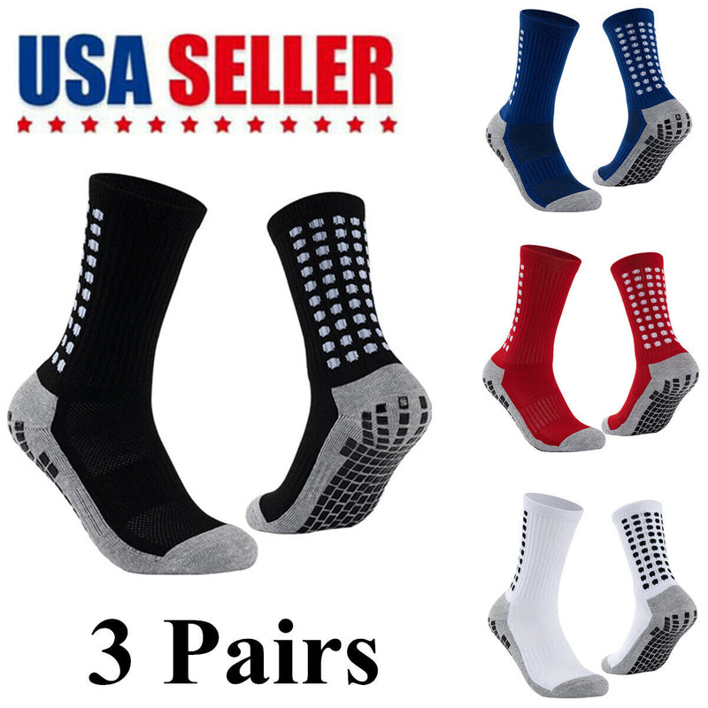 Premium 3 Pair Sport Socks anti Slip W/ Grip Soccer Men Football Basketball Sock