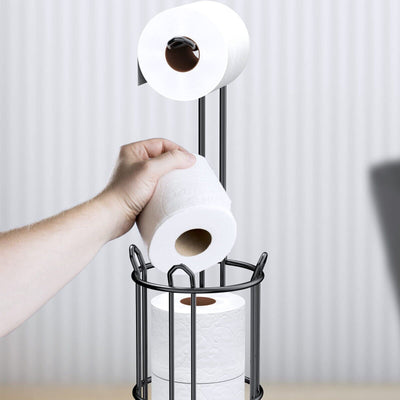 Freestanding Bathroom Toilet Paper Holder Stand & Dispenser Storage Black