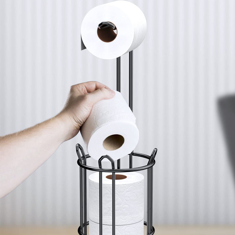 Freestanding Bathroom Toilet Paper Holder Stand & Dispenser Storage Black