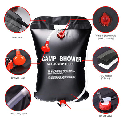 20L Portable Solar Shower Bag Outdoor Camping Bath Solar Heated Traveling Hiking