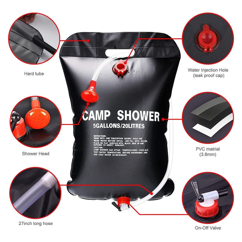 20L Portable Solar Shower Bag Outdoor Camping Bath Solar Heated Traveling Hiking