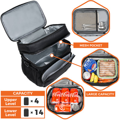 Double Deck Lunch Bag Dual Compartment for Women Men Work Office Insulated Box