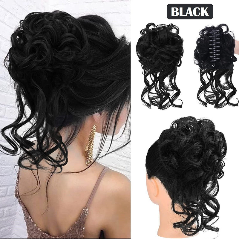 Natural Clip on in Messy Bun Hair Piece Extension Hair Claw Clip Wedding Updo US