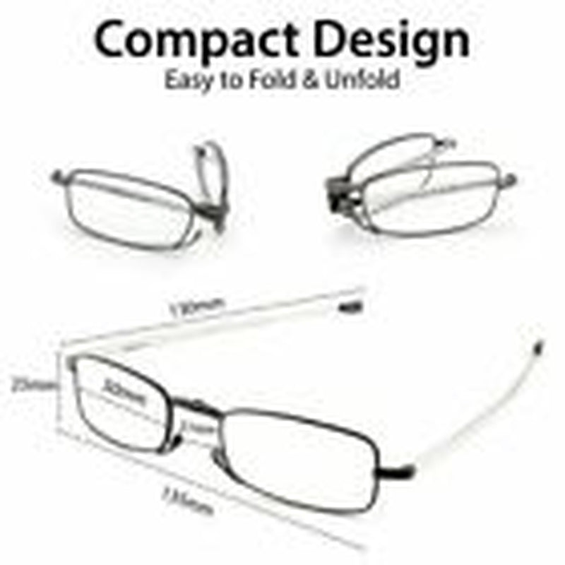 Metal Compact Folding Anti-Blue Light Reading Glasses with Carrying Case