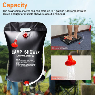20L Portable Solar Shower Bag Outdoor Camping Bath Solar Heated Traveling Hiking