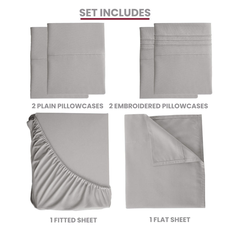 6 Piece Bed Sheet Set 1800 Series Microfiber Comfort Deep Pocket Hotel Bed Sheet