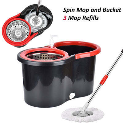 Rotating Head Easy Spin Dry Floor Mop Bucket with 3x Head Microfiber Spinning
