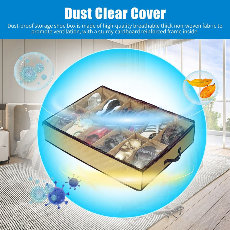 Under Bed Shoe Storage Organizer Holder Closet Box Bag with Zipper 2Pcs 12 Pairs 