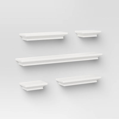 Threshold 5-Piece Wood Floating Shelf Set Traditional Wall Shelves, White