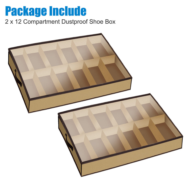 Under Bed Shoe Storage Organizer Holder Closet Box Bag with Zipper 2Pcs 12 Pairs 