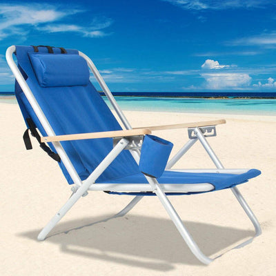 Beach Chair Folding Portable Chair Blue Solid Construction with Cup Holder