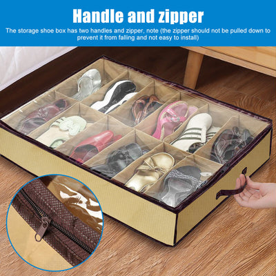 Under Bed Shoe Storage Organizer Holder Closet Box Bag with Zipper 2Pcs 12 Pairs 