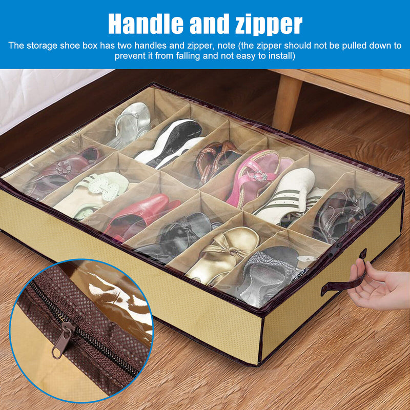 Under Bed Shoe Storage Organizer Holder Closet Box Bag with Zipper 2Pcs 12 Pairs 