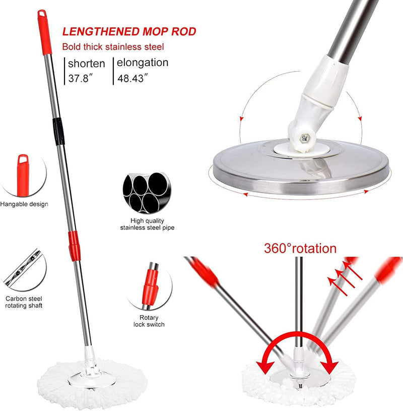 Rotating Head Easy Spin Dry Floor Mop Bucket with 3x Head Microfiber Spinning