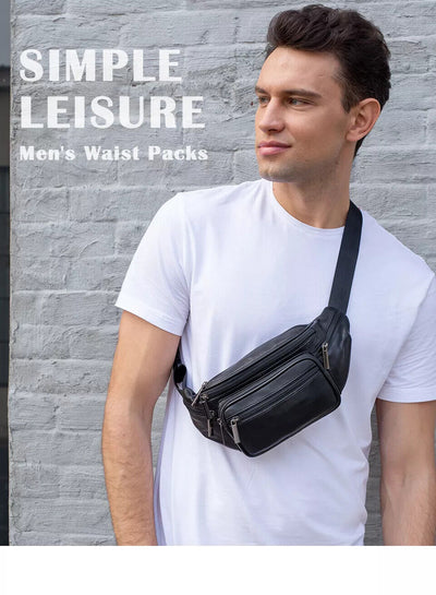 Genuine Leather Black Fanny Pack Stylish Waist Bag for Travel, Purse, and Hip Belt Carry On