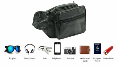 Genuine Leather Black Fanny Pack Stylish Waist Bag for Travel, Purse, and Hip Belt Carry On