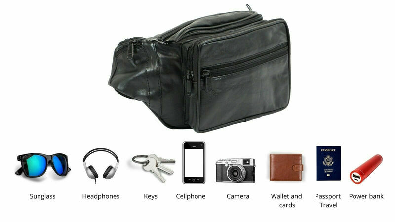 Genuine Leather Black Fanny Pack Stylish Waist Bag for Travel, Purse, and Hip Belt Carry On