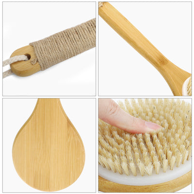 Bath Body Brush Soft Bristles Shower Back Scrubber Anti-Slip Long Bamboo Handle