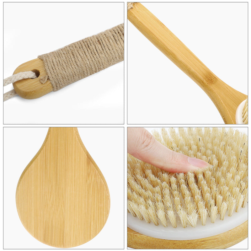 Bath Body Brush Soft Bristles Shower Back Scrubber Anti-Slip Long Bamboo Handle