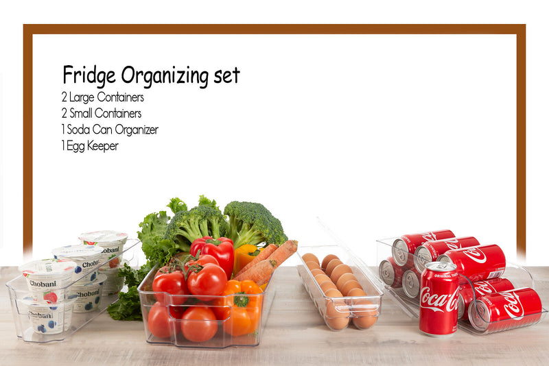 Fridge Organizer Bins Stackable Fridge Storage Containers 6 Piece with Bonus Magnetic Whiteboard