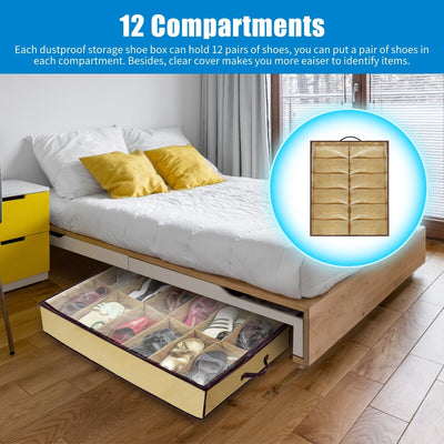 Under Bed Shoe Storage Organizer Holder Closet Box Bag with Zipper 2Pcs 12 Pairs 