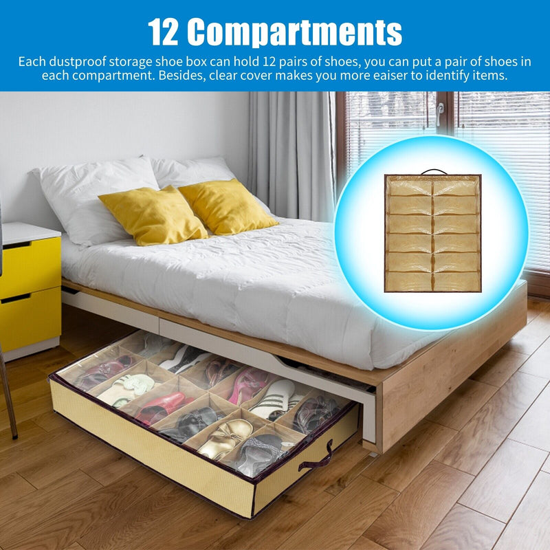 Under Bed Shoe Storage Organizer Holder Closet Box Bag with Zipper 2Pcs 12 Pairs 