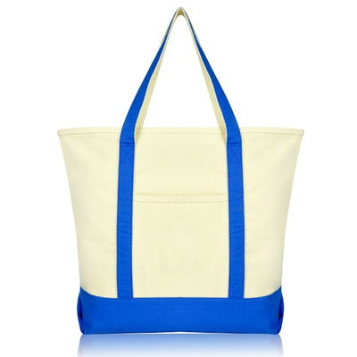 Large Cotton Canvas Zippered Shopping Tote Grocery Bag Blue