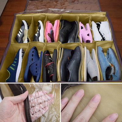Under Bed Shoe Storage Organizer Holder Closet Box Bag with Zipper 2Pcs 12 Pairs 