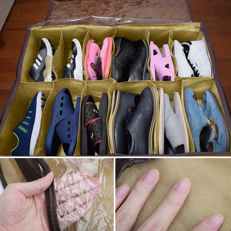 Under Bed Shoe Storage Organizer Holder Closet Box Bag with Zipper 2Pcs 12 Pairs 