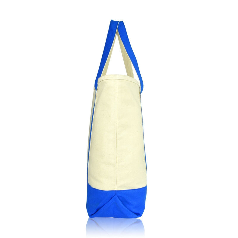 Large Cotton Canvas Zippered Shopping Tote Grocery Bag Blue