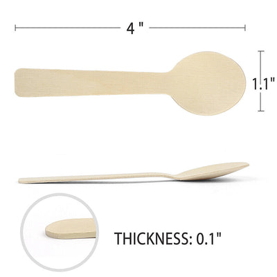 4" Mini Wooden Spoons 100Ct Disposable Test Biodegradable Compostable Birchwood