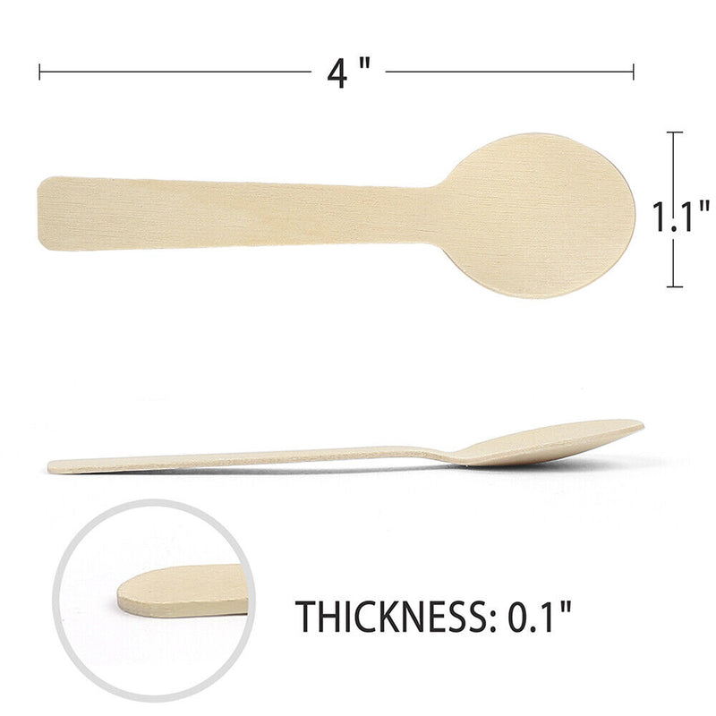 4" Mini Wooden Spoons 100Ct Disposable Test Biodegradable Compostable Birchwood