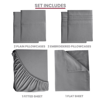 6 Piece Bed Sheet Set 1800 Series Microfiber Comfort Deep Pocket Hotel Bed Sheet